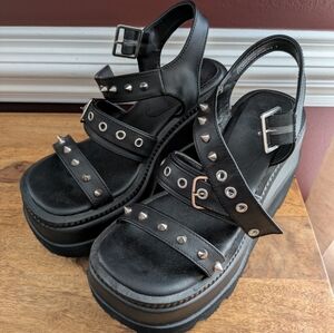 Demonia Black Studded Platform Sandals